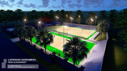 Pembangunan Lapangan Bola Voli dan Lapangan Futsal di area Lapangan Ganda Meru Desa Alasangker Banja